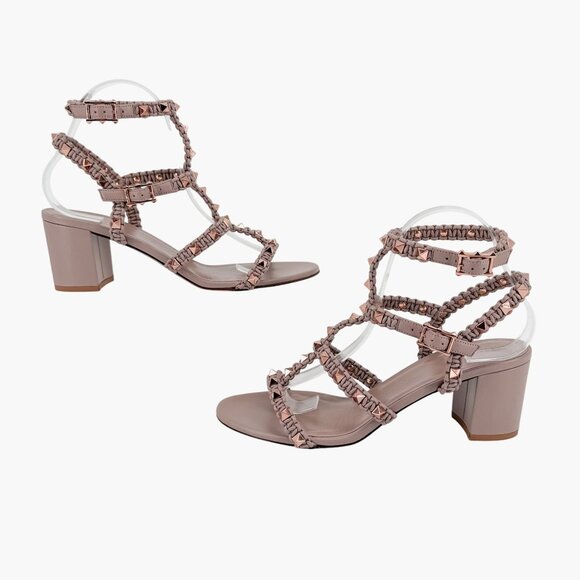 Valentino Garavani Rockstud Braided Caged Block Heel Sandals Beige Size 40 US 10 - Picture 8 of 15